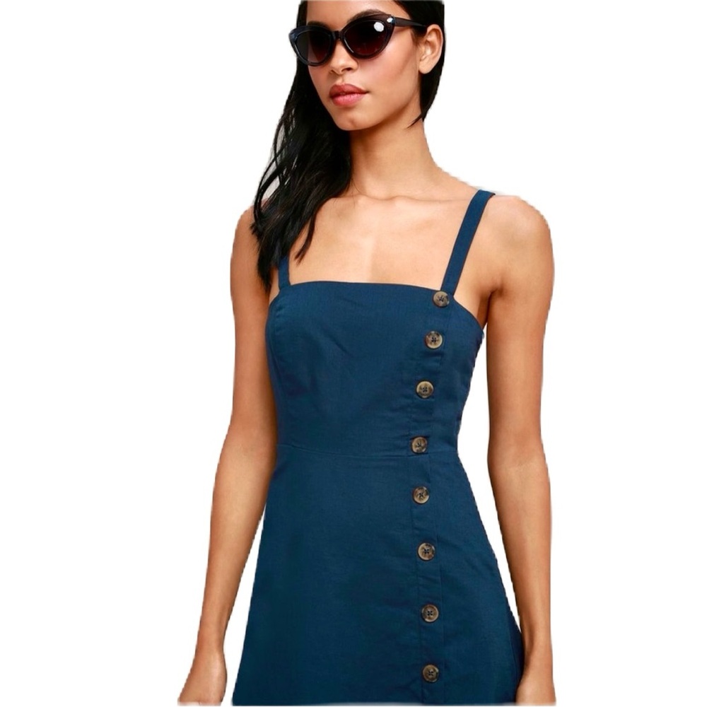 NEW! Navy Sleeveless Side Button Tortoise Shell Tank Mini Dress Size XL NWT Boho